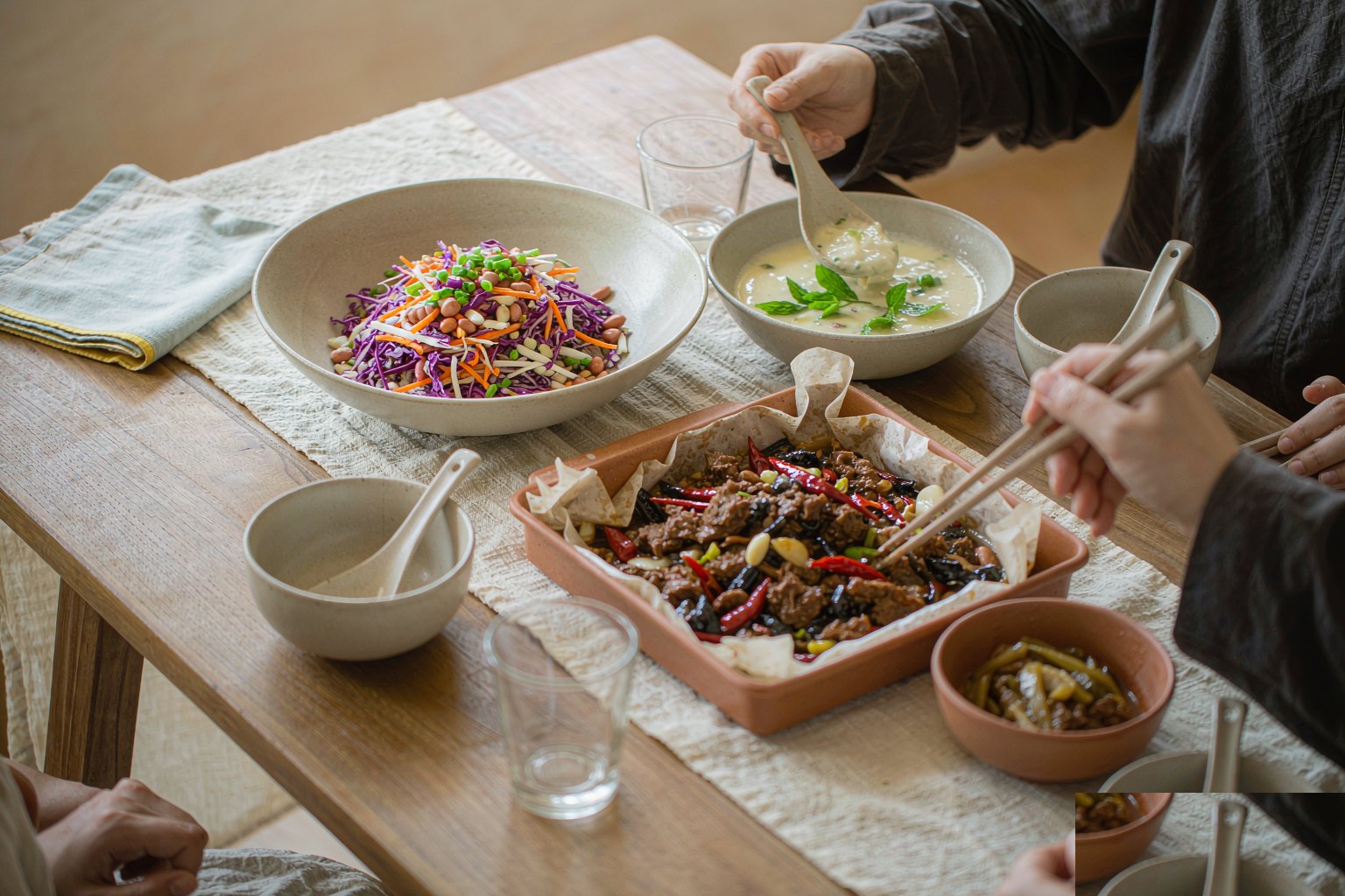 Friends sharing a home-cooked meal